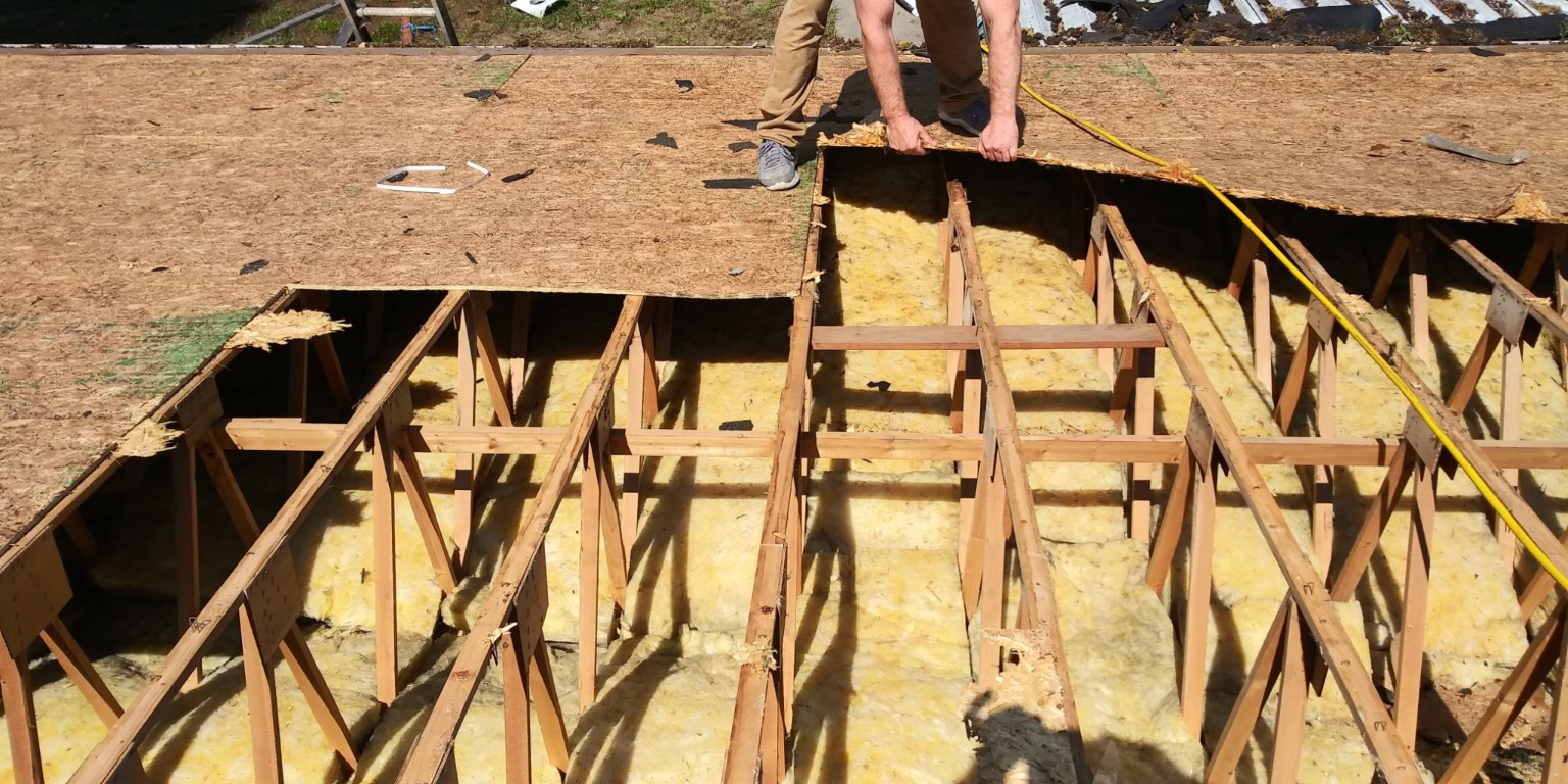 Roof framing exposed during tear-off